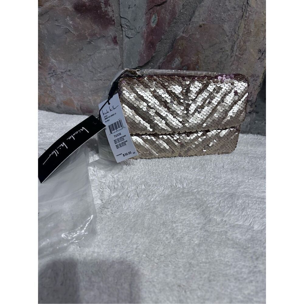 Nicole Miller Evening Bag Gold Mermaid Sequin Convertible Clutch Gold Chain Stra